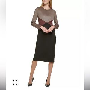🆕 Donna Karan Colorblock Midi Dress in brown black size 2